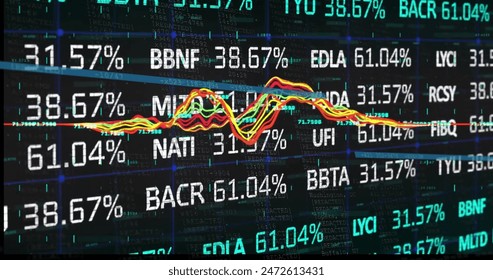 Image of financial data processing over black background. Global finance, business, connections, computing and data processing concept digitally generated image.