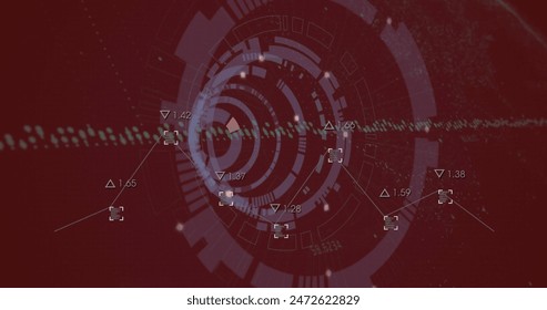 Image of financial data processing over dark background. Global finance, business, connections, computing and data processing concept digitally generated image.