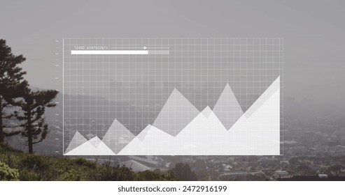Image of financial data processing over cityscape. Global business, finances, computing and data processing concept digitally generated image.