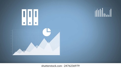 Image of financial data processing over blue background. Global business, finances, computing and data processing concept digitally generated image.