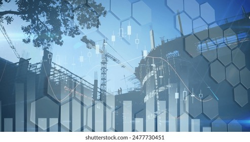 Image of financial data processing over cityscape. global business, finances, data processing and digital interface concept digitally generated image.