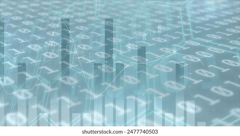 Image of financial data processing over grey background. global business, finances, data processing and digital interface concept digitally generated image.