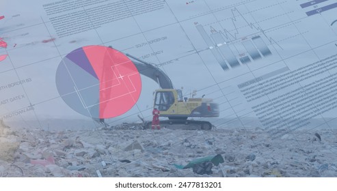 Image of financial data processing over excavator at landfill site, copy space. global business, finances and digital interface concept digitally generated image - Powered by Shutterstock