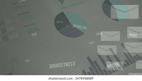 Image of financial data processing over grey background. Global finance, business, connections, computing and data processing concept digitally generated image.