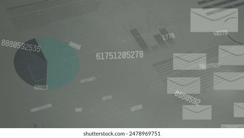 Image of financial data processing over grey background. Global finance, business, connections, computing and data processing concept digitally generated image.