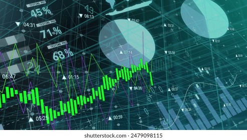 Image of financial data processing over grid. Global business, finance, computing and data processing concept digitally generated image. - Powered by Shutterstock