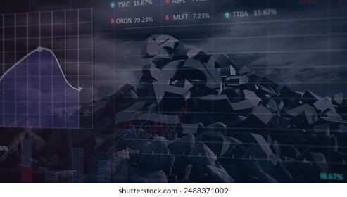 Image of financial data processing over crushing british pound signs. Global finance, business, connections, computing and data processing concept digitally generated image.