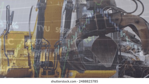 Image of financial data processing over diverse business people using laptop. Global shipping delivery and connections concept digitally generated image.