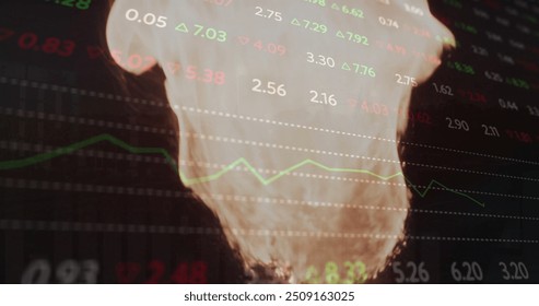 Image of financial data processing over flames. Global finance, business, connections, computing and data processing concept digitally generated image. - Powered by Shutterstock - Get 15% off with code: PIKWIZARD15