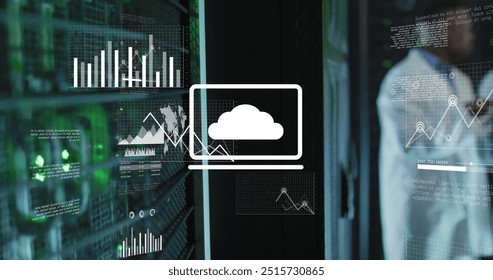 Image of financial data processing over african american scientists in server room. Global business, communication and digital interface concept digitally generated image. - Powered by Shutterstock