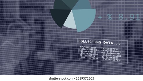 Image of financial data processing over office. Global finance, business, connections, computing and data processing concept digitally generated image.