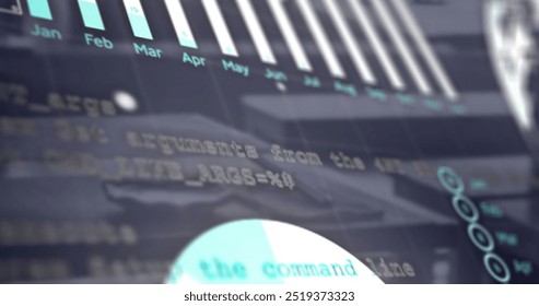 Image of financial data processing over office. Global finance, business, connections, computing and data processing concept digitally generated image.