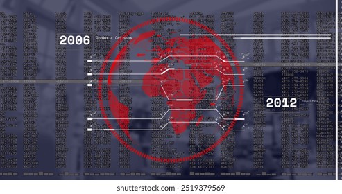 Image of financial data processing over office. Global finance, business, connections, computing and data processing concept digitally generated image.