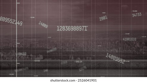 Image of financial data processing over cityscape. Global business, finances, computing and data processing concept digitally generated image.