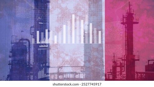 Image of financial data processing over flag of france. Global business, finances, computing and data processing concept digitally generated image.