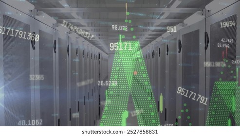 Image of financial data processing over computer servers. Global finance, business, connections, computing and data processing concept digitally generated image.