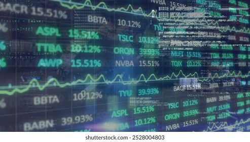 Image of financial data processing over junkyard. Global science, connections, data processing and digital interface concept digitally generated image. - Powered by Shutterstock