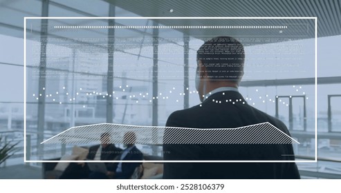 Image of financial data processing over diverse business people in office. Global finance, business, connections, computing and data processing concept digitally generated image.