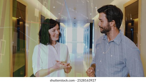 Image of financial data processing over group of business people. Global business and data processing concept digitally generated image.