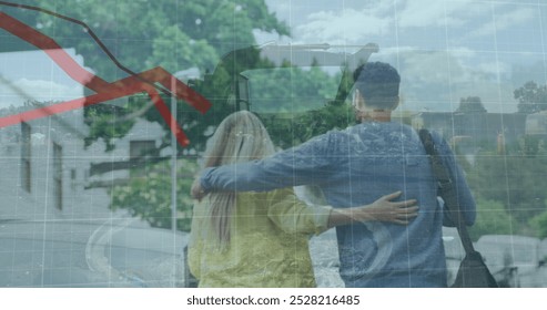 Image of financial data processing over caucasian couple walking in city. Global business, finance, computing and data processing concept digitally generated image. - Powered by Shutterstock - Get 15% off with code: PIKWIZARD15