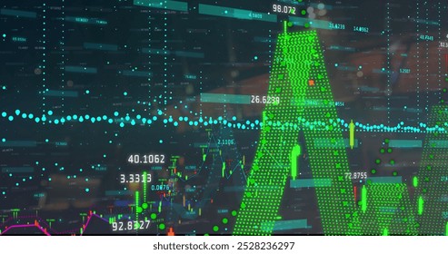 Image of financial data processing over cityscape. global shipping, delivery, business, data processing and technology concept digitally generated image. - Powered by Shutterstock