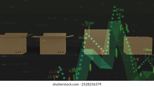 Image of financial data processing over boxes. global shipping, delivery, business, data processing and technology concept digitally generated image. - Powered by Shutterstock