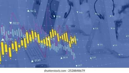 Image of financial data processing over computers. Global business, finances, computing and data processing concept digitally generated image.