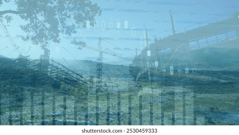 Image of financial data processing over cityscape. Global business, finances and digital interface concept digitally generated image.