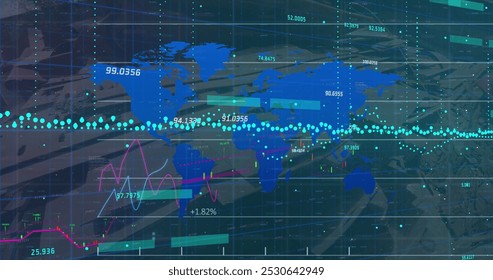 Image of financial data processing over world map on black background. Global business, finances and digital interface concept digitally generated image. - Powered by Shutterstock - Get 15% off with code: PIKWIZARD15