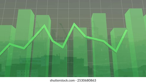Image of financial data processing over cityscape. Global computing, digital interface and data processing concept digitally generated image.