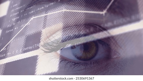 Image of financial data processing over eye of caucasian woman. global business, finances and digital interface concept digitally generated image. - Powered by Shutterstock - Get 15% off with code: PIKWIZARD15