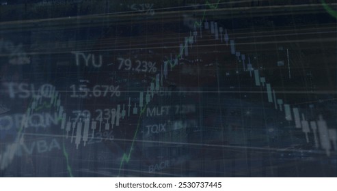 Image of financial data processing over cars on street. Global finances, computing and digital interface concept digitally generated image. - Powered by Shutterstock