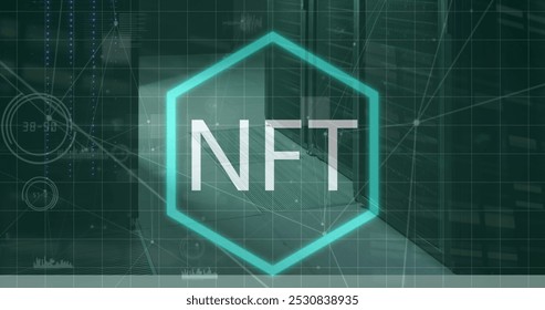 Image of financial data processing over grid on blue background. Global business data processing and connections concept digitally generated image. - Powered by Shutterstock