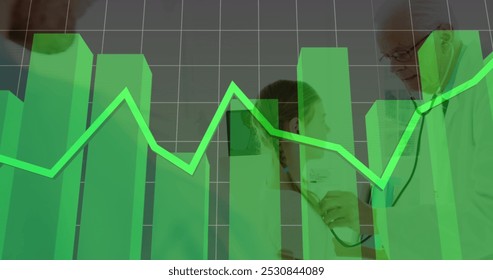 Image of financial data processing over flash sale text. Global business technology and data processing concept digitally generated image.