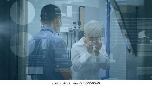 Image of financial data processing over diverse male doctor and senior female patient. Global medicine, healthcare, computing and digital interface concept digitally generated image. - Powered by Shutterstock