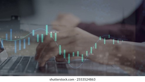 Image of financial data processing over diverse business people using computers. Global finance, business, connections, computing and data processing concept digitally generated image. - Powered by Shutterstock