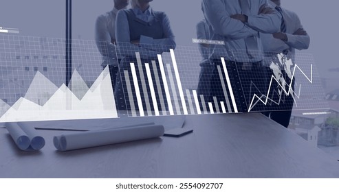 Image of financial data processing over diverse colleagues in office. Global business, finances, computing and digital interface concept digitally generated image. - Powered by Shutterstock