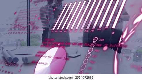 Image of financial data processing over diverse colleagues in office. Global business, finances, computing and digital interface concept digitally generated image. - Powered by Shutterstock