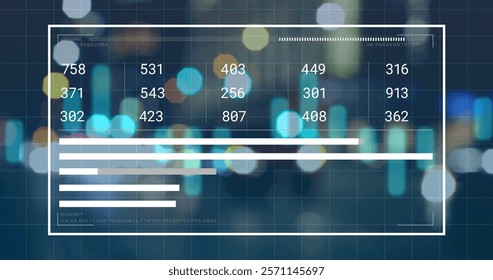 Image of financial data processing over cityscape. Global finance, business, connections, computing and data processing concept digitally generated image.