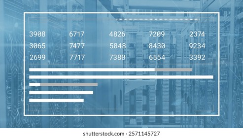 Image of financial data processing over computer servers. Global finance, business, connections, computing and data processing concept digitally generated image.