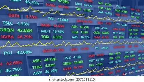 Image of financial data processing over modern office. Global business, finances, computing, networks and data processing concept digitally generated image.