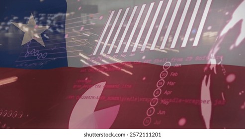Image of financial data processing over flag of chile. Global finance, business, connections, computing and data processing concept digitally generated image.