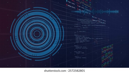 Image of financial data processing over scope on dark background. Global finance, business, connections, computing and data processing concept digitally generated image. - Powered by Shutterstock - Get 15% off with code: PIKWIZARD15