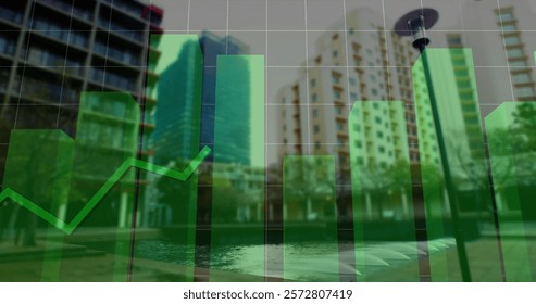 Image of financial data processing over cityscape. Global finance, business, connections, computing and data processing concept digitally generated image.