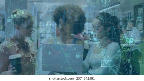 Image of financial data processing over diverse business people in office. Global finance, business, connections, computing and data processing concept digitally generated image.
