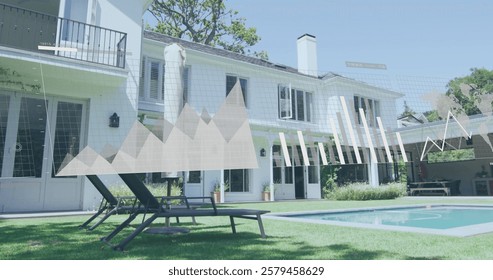 Image of financial data processing over house. Global finance, business, connections, computing and data processing concept digitally generated image.