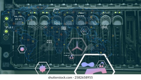 Image of financial data processing over computer server. Global finance, business, connections, computing and data processing concept digitally generated image.