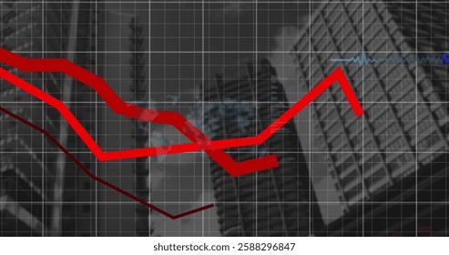 Image of financial data processing over cityscape. Global finance, business, connections, computing and data processing concept digitally generated image.