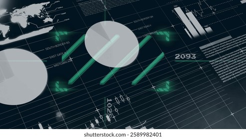 Image of financial data processing over black background. Global finance, business, connections, computing and data processing concept digitally generated image.