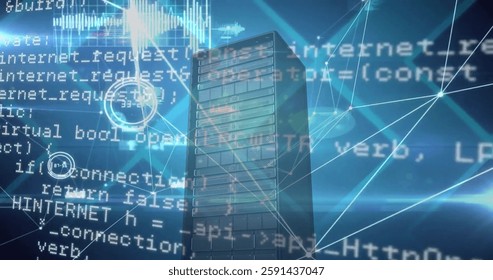 Image of financial data processing over computer server. Global finance, business, connections, computing and data processing concept digitally generated image.